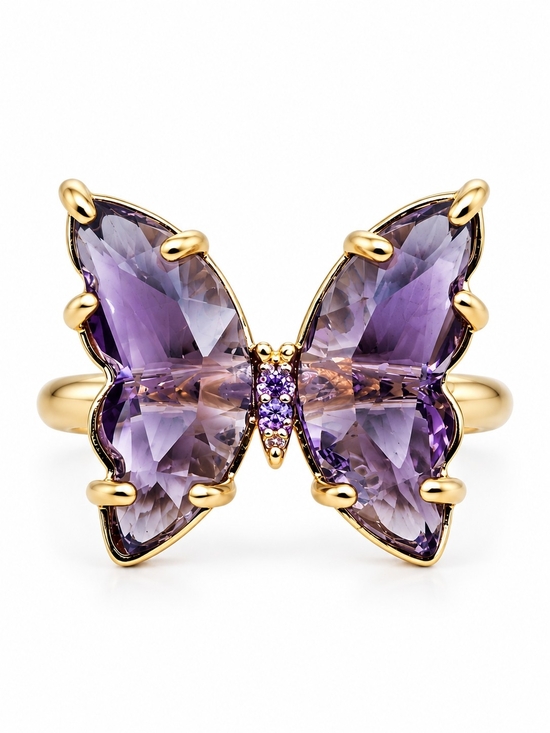 Jewelry - Purple Crystal Butterfly Statement Ring Gold Tone NWOT